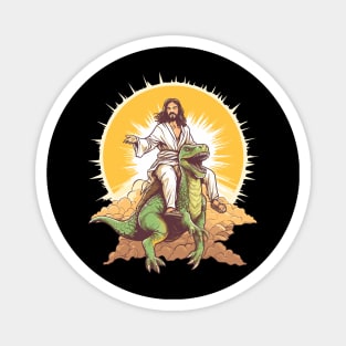 Jesus Riding a Dinosaur Funny Meme Magnet